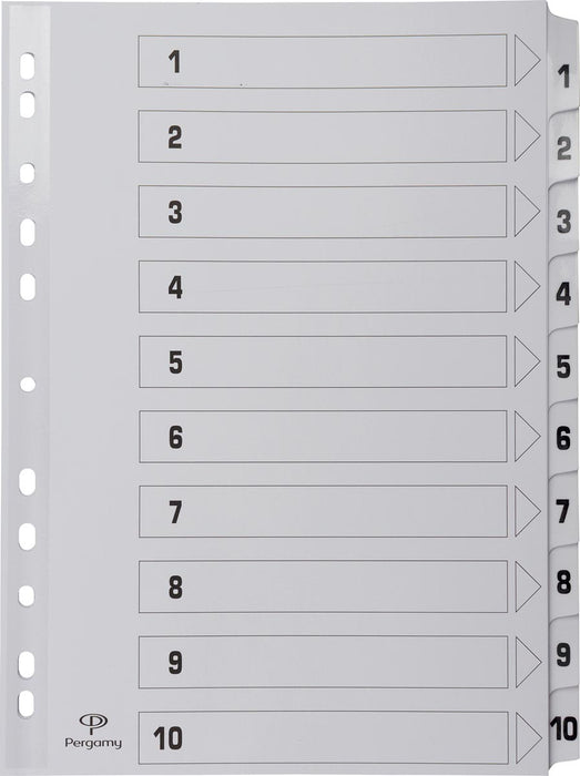 Pergamy tabbladen met indexblad, ft A4, 11-gaatsperforatie, karton, set 1-10 25 stuks