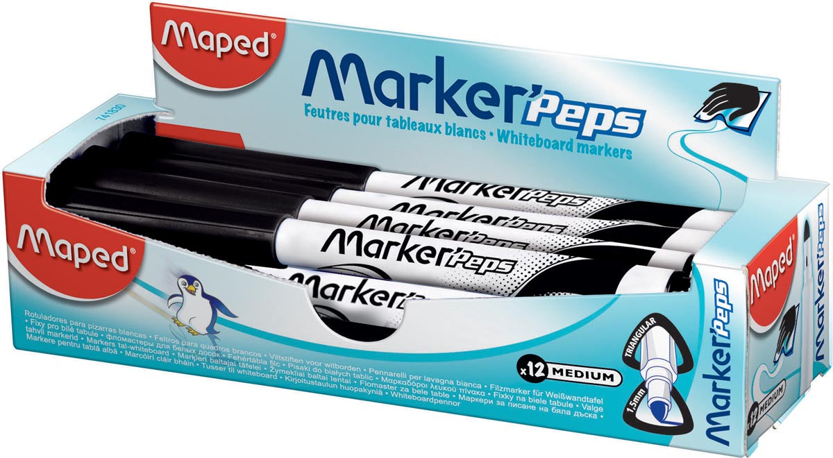 Maped whiteboardmarker Marker'Peps, doos van 12 stuks, zwart