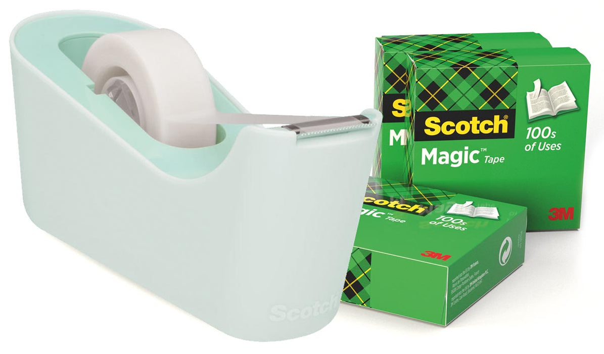 Scotch verzwaarde plakbandafroller met 4 rollen Scotch magische tape, mintgroen