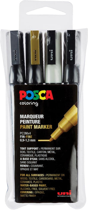 Posca verfstift PC-3M, set van 4 markers in verschillende kleuren