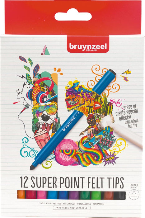 Bruynzeel viltstiften Super Point, etui met 12 stukken met dikke punt