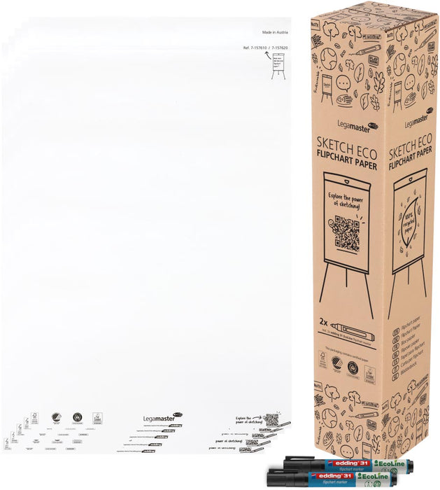 Legamaster flipchartpapier Sketch ECO, ft 98 x 65 cm, blanco, 20 vel, pak van 5 stuks Legamaster