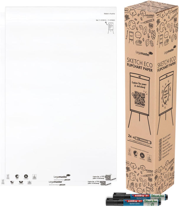 Legamaster flipchartpapier Sketch ECO, ft 98 x 65 cm, blanco, 50 vel, pak van 2 stuks Legamaster