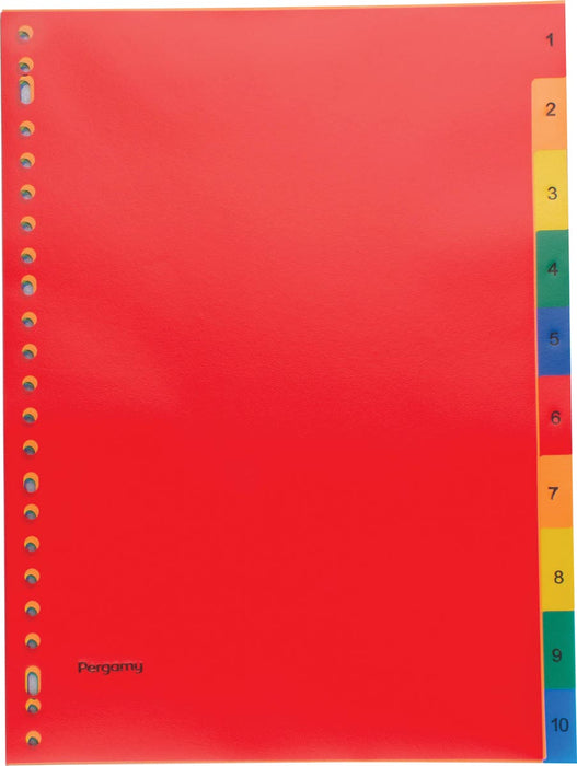Tabbladen van Pergamy, formaat A4, 23-gaats perforatie, PP, assortiment kleuren, set 1-10