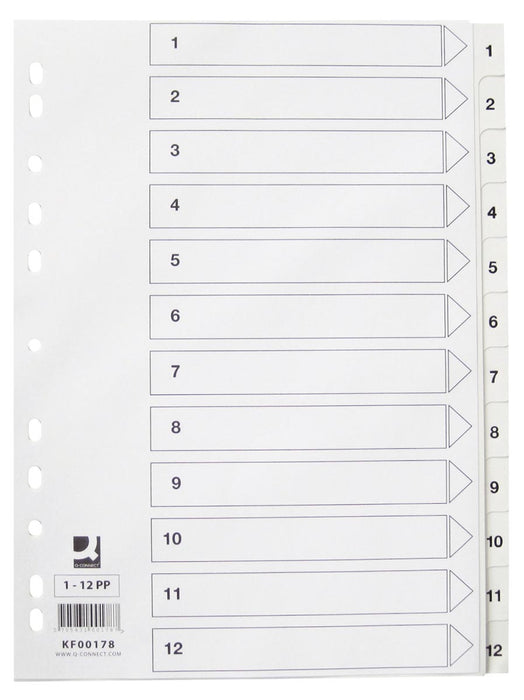Q-CONNECT tabbladen set 1-12, met indexblad, ft A4, wit