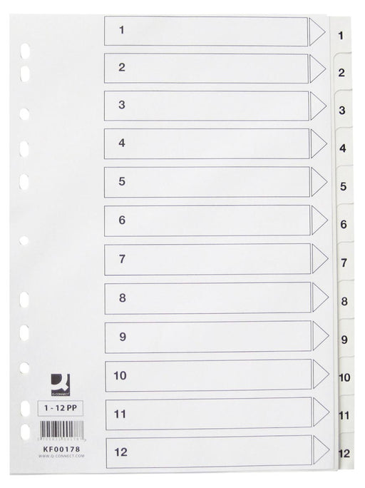 Q-CONNECT tabbladen set 1-12, met indexblad, ft A4, wit 40 stuks, OfficeTown