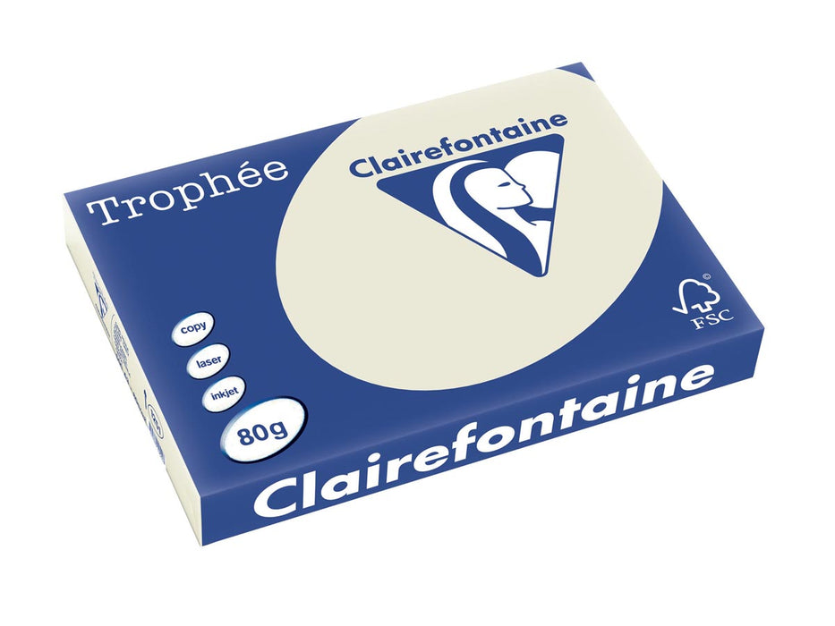 Clairefontaine Trophée Pastel, gekleurd papier, A3, 80 g, 500 vel, parelgrijs