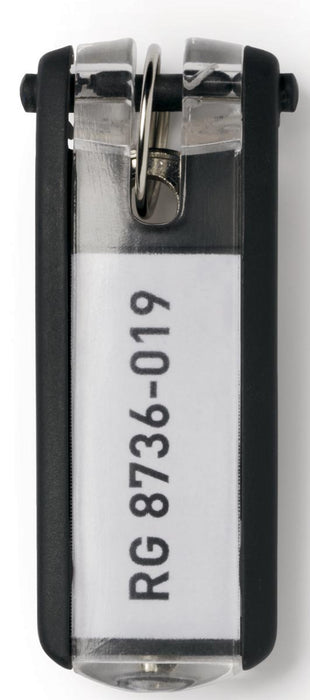 Duurzame sleutelhanger Key Clip, zwart, set van 6 stuks met vervangbaar etiket