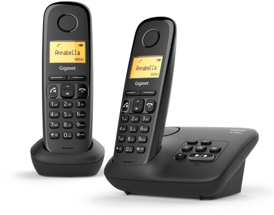 Gigaset A270A Duo DECT draadloze telefoon met antwoordapparaat, met extra handset, zwart