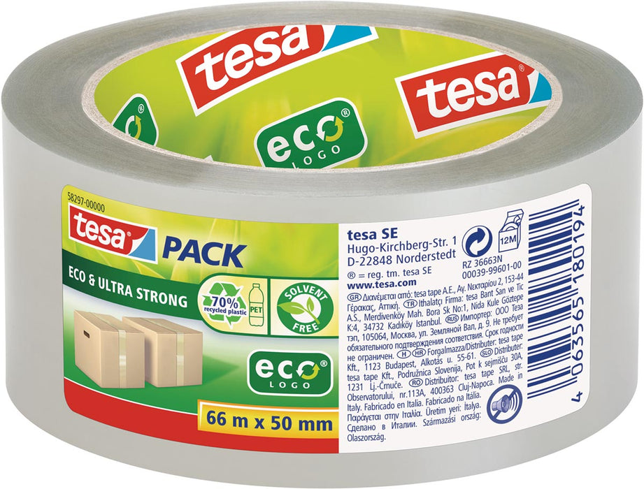 Tesapack eco & ultra strong ecologo, 50 mm x 66 m, transparant 6 stuks