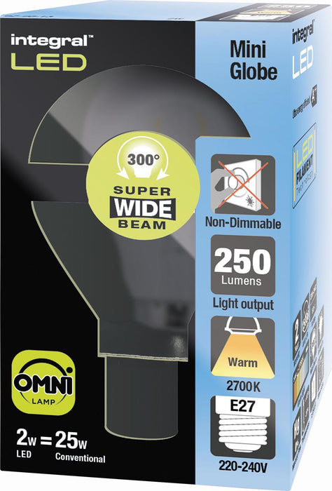 Geïntegreerde Mini Globe LED-lamp E27, niet dimbaar, 2.700 K, 2 W, 250 lumen