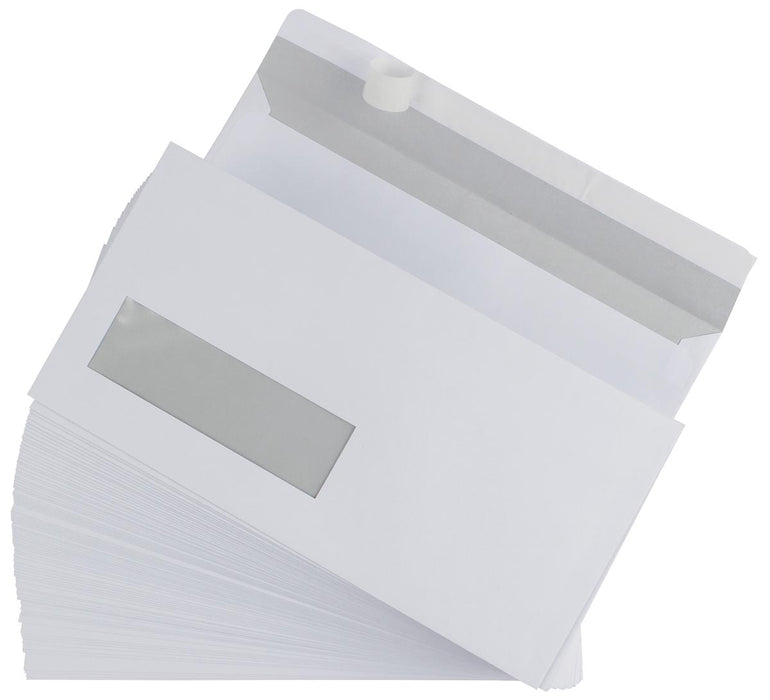 Enveloppen van 110 x 220 mm, venster links, stripsluiting, doos van 500 stuks