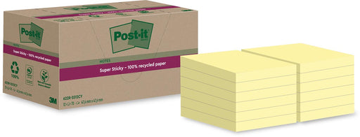 Post-it Super Sticky Notes Recycled, 70 vel, ft 47,6 x 47,6 mm, geel, pak van 12 blokken 24 stuks, OfficeTown