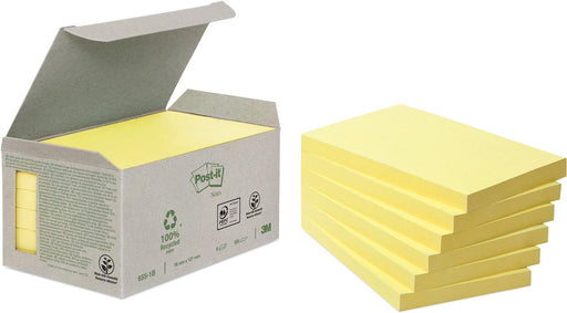 Post-it Recycled notes, 100 vel, ft 76 x 127 mm, geel, pak van 6 blokken 24 stuks, OfficeTown