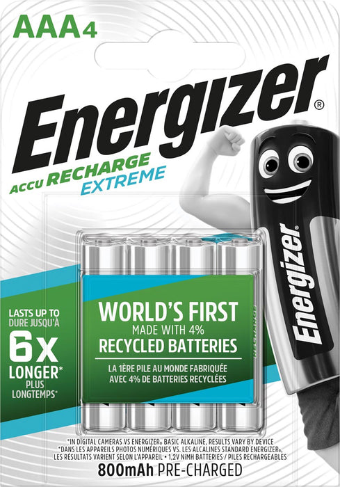 Energizer oplaadbare batterijen Extreme AAA, verpakking van 4 stuks