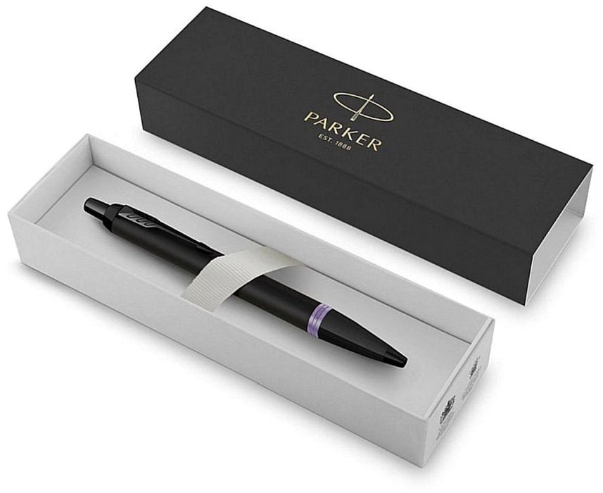 Parker IM Vibrant Rings balpen, zwart met paarse accenten