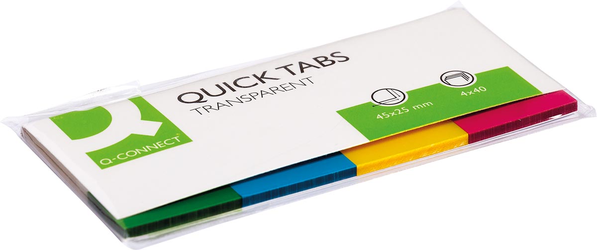 Q-CONNECT Quick Tabs, ft 25 x 45 mm, 4 x 40 tabs, assorted colors
