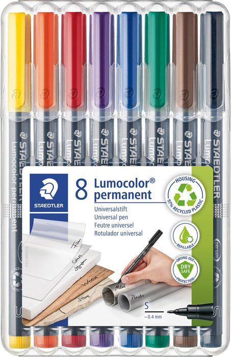 Staedtler Lumocoler 313, OHP-marker, permanent, 0,4 mm, etui van 8 stuks in geassorteerde kleuren