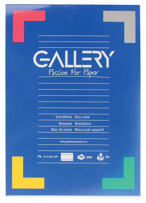 Gallery schrijfblok met gelinieerd papier, A4 formaat, 100 vellen
