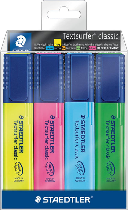 Staedtler Markeerstift Textsurfer Classic, set van 4: geel, roze, blauw en groen met schuine punt