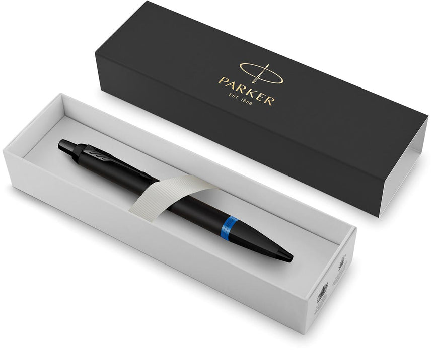 Parker IM Vibrant Rings balpen, zwart met blauwe accenten