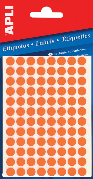 Ronde etiketten in etui met een diameter van 8 mm, fluoriserend oranje, 288 stuks, 96 per vel (2080)