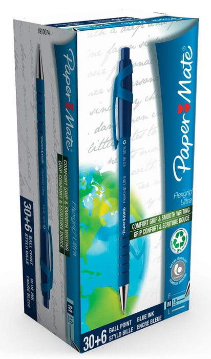 Paper Mate balpen Flexgrip Ultra RT blauw, doos 30 + 6 stuks gratis