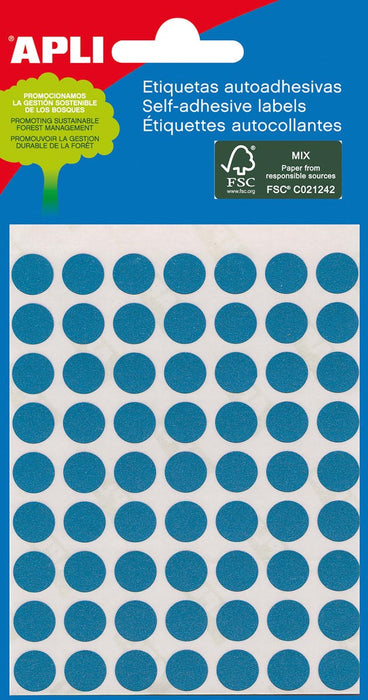 Ronde etiketten in etui, diameter 8 mm, blauw, 288 stuks, 96 per vel (2045)