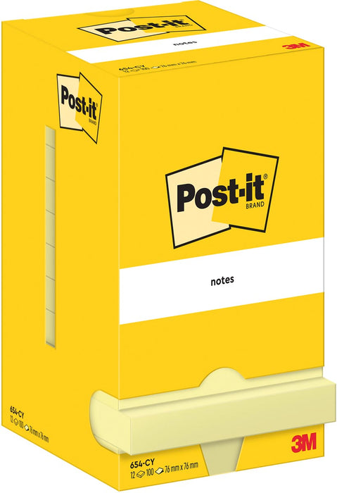 Post-It Notes, 100 gele vellen, afmeting 76 x 76 mm, pak van 12 blokken