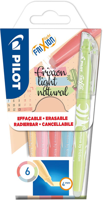 Markeerstift Pilot Frixion Light Natural, 6 stuks in diverse kleuren met uitwisbare inkt