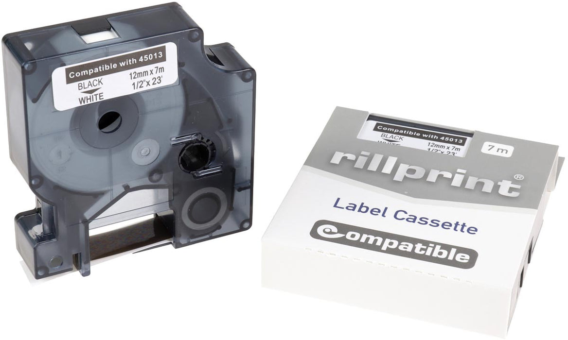 Rillprint compatibele D1-tape voor Dymo 45013, 12 mm, zwart op wit