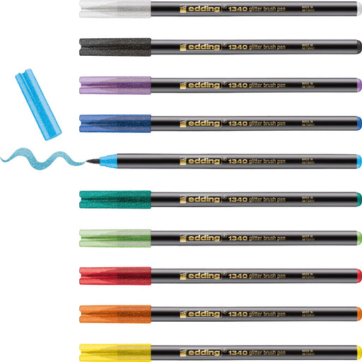 Edding glitter brushpen e-1340, assorti, set van 10 stuks 6 stuks, OfficeTown