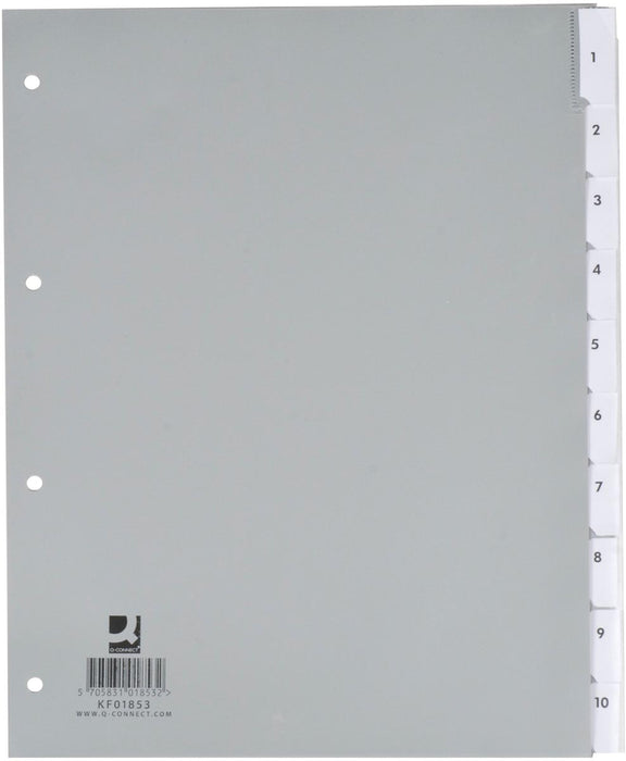 Neutrale tabbladen van Q-CONNECT, A4, PP, 10 tabs, grijs