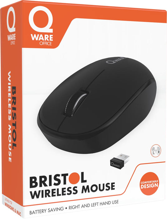 Qware draadloze muis Bristol, zwart - Met 3 knoppen en 1200 dpi gevoeligheid