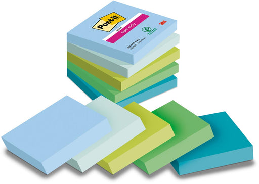 Post-it Super Sticky notes Oasis, 90 vel, ft 76 x 76 mm, geassorteerde kleuren, pak van 5 blokken 12 stuks, OfficeTown