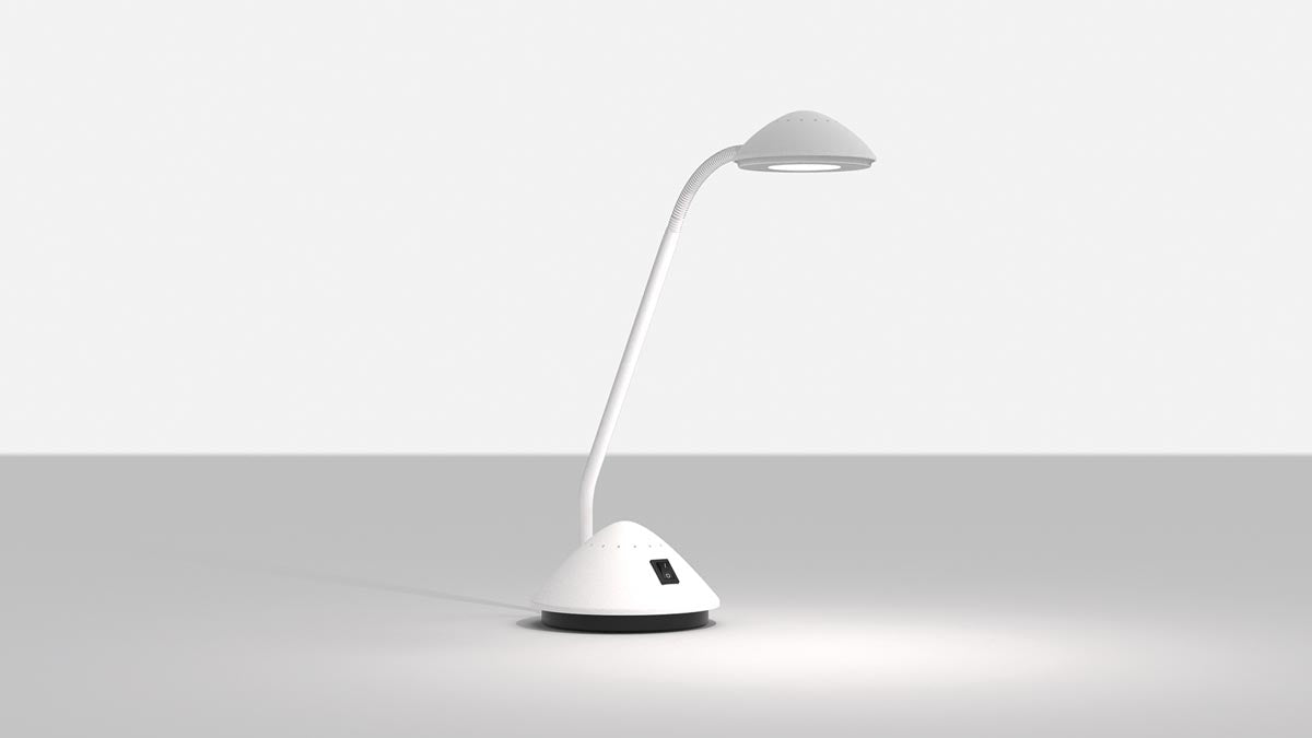 Bureaulamp MAULarc LED met boog op voet, warmwit licht, wit