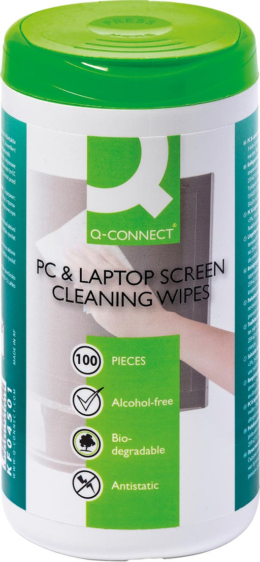 Q-CONNECT reinigingsdoekjes voor PC- en notebookschermen antistatisch pak van 100 doekjes 20 stuks, OfficeTown