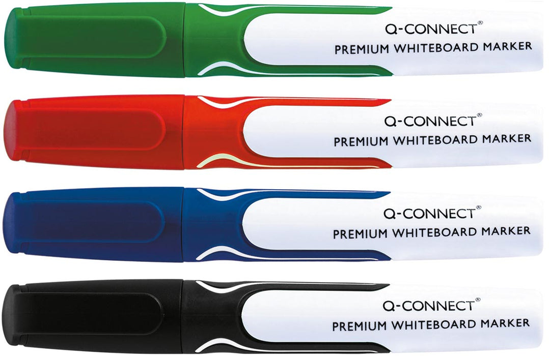 Q-CONNECT Premium whiteboard marker, ronde punt, doos van 4 stuks in verschillende kleuren