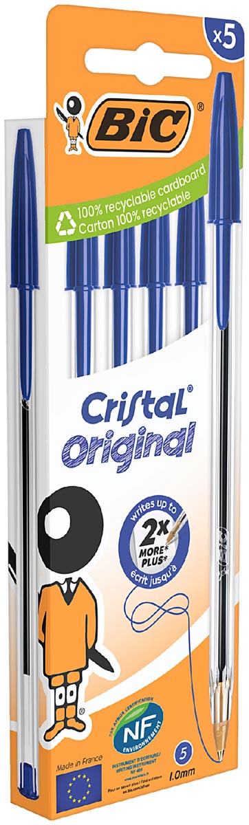 Bic Cristal balpen medium, blauw, blister van 5 stuks 120 stuks, OfficeTown