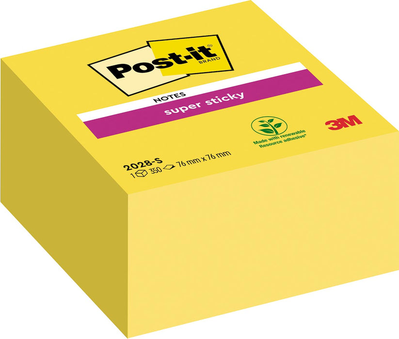 Post-it Super Sticky notitieblok, 350 vellen, afmetingen 76 x 76 mm, neon geel