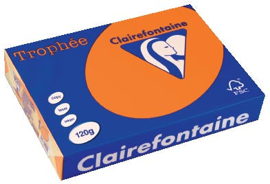 Clairefontaine Trophée Intens, gekleurd papier, A4, 120 g, 250 vel, feloranje 5 stuks, OfficeTown