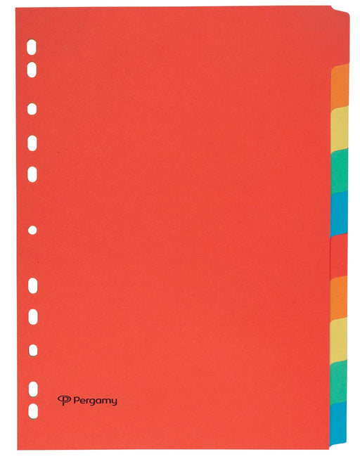 Pergamy tabbladen ft A4, 11-gaatsperforatie, karton, geassorteerde kleuren, 10 tabs 25 stuks, OfficeTown