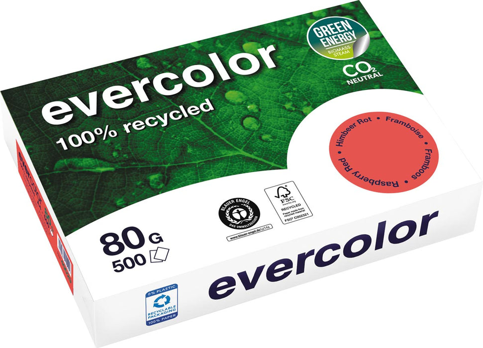 Clairefontaine Evercolor, gerecycled gekleurd papier, A4, 80 g, 500 vellen, framboos