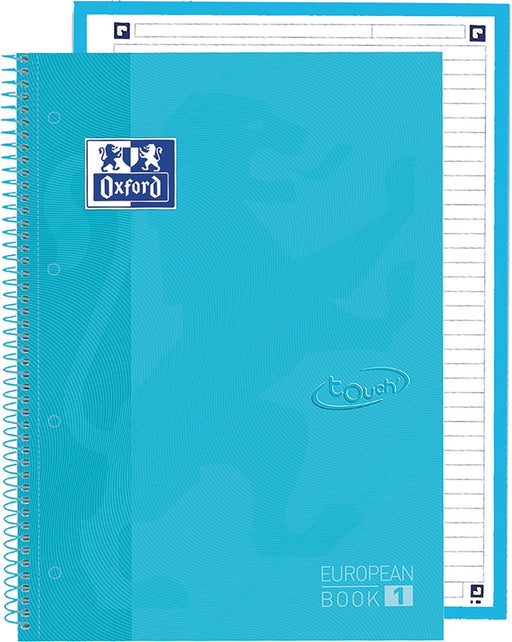 Oxford School Touch Europeanbook spiraalblok, ft A4+, 160 bladzijden, gelijnd, pastel blauw 5 stuks, OfficeTown