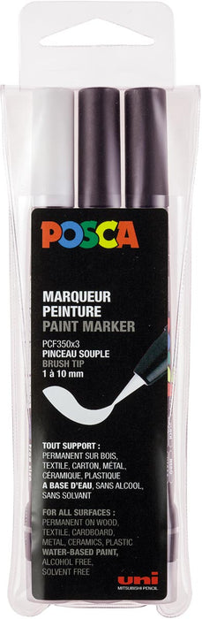 Posca verfstift PCF-350, penseelpunt, set van 3 stuks, assorti