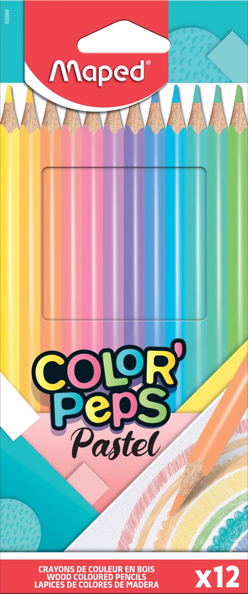 Maped kleurpotlood Color'Peps Pastel, 12 potloden in een kartonnen etui 12 stuks, OfficeTown