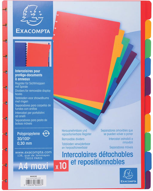 Exacompta uitneembare tabbladen voor showalbum met ringen, in gekleurd PP, 10 tabs 10 stuks, OfficeTown