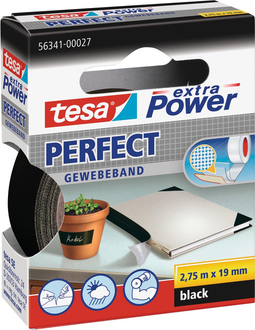 Tesa extra Power Perfect, ft 19 mm x 2,75 m, zwart 10 stuks, OfficeTown