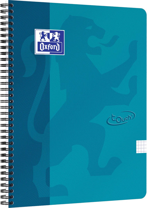 Oxford School Touch spiraalblok, ft A4, 140 bladzijden, geruit 5 mm, blauw (aqua) 5 stuks, OfficeTown