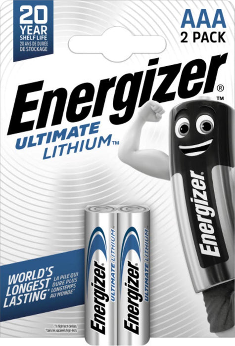 Energizer Lithium AAA batterijen, 2 stuks in blisterverpakking met lange levensduur